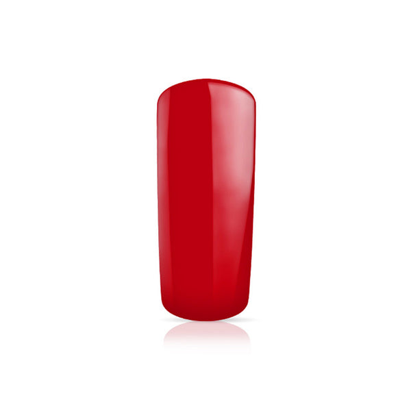 Foto di unghia dipinta con Smalto UV-LED semipermanente Extreme lack colore Pure Red, rosso scarlatto con sfondo bianco, marchio SNC Super Nail Center