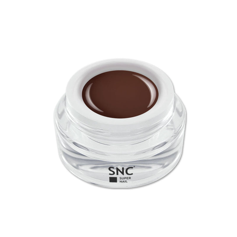 Foto di color gel Cacao in barattolino di vetro da 5ml con sfondo bianco, marchio SNC Super Nail Center