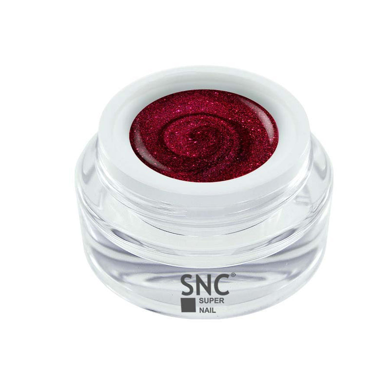 Foto di glimmer color gel Blood Read in barattolino di vetro da 5ml con sfondo bianco, marchio SNC Super Nail Center