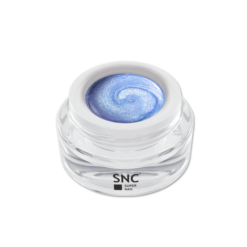 Foto di glimmer color gel Sky in barattolino di vetro da 5ml con sfondo bianco, marchio SNC Super Nail Center