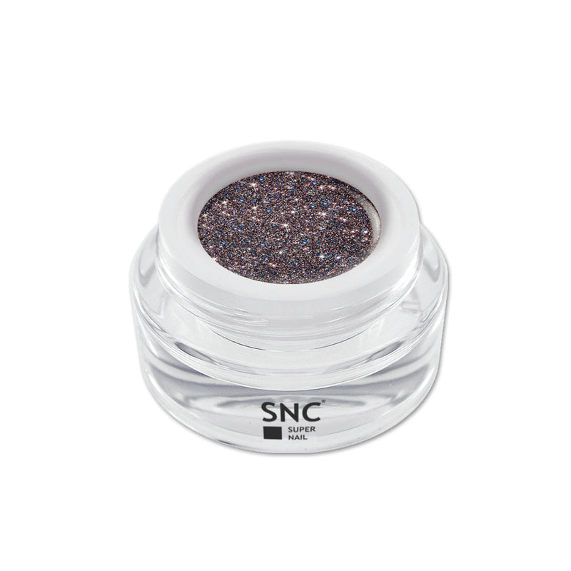 Foto di glitter color gel New Dark Nights in barattolino di vetro da 5ml con sfondo bianco, marchio SNC Super Nail Center