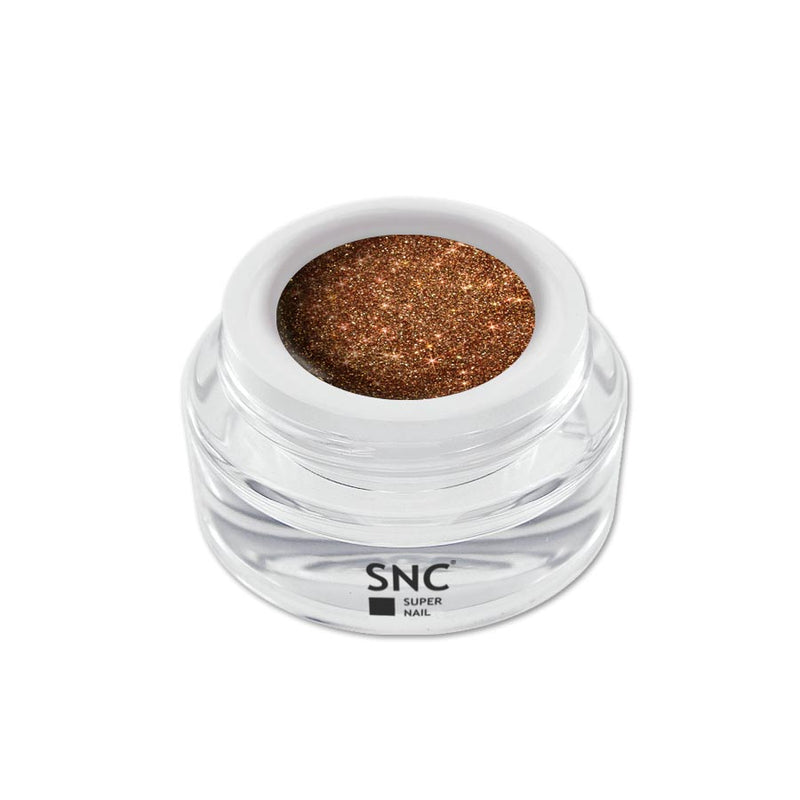 Foto di glitter color gel Rame in barattolino di vetro da 5ml con sfondo bianco, marchio SNC Super Nail Center