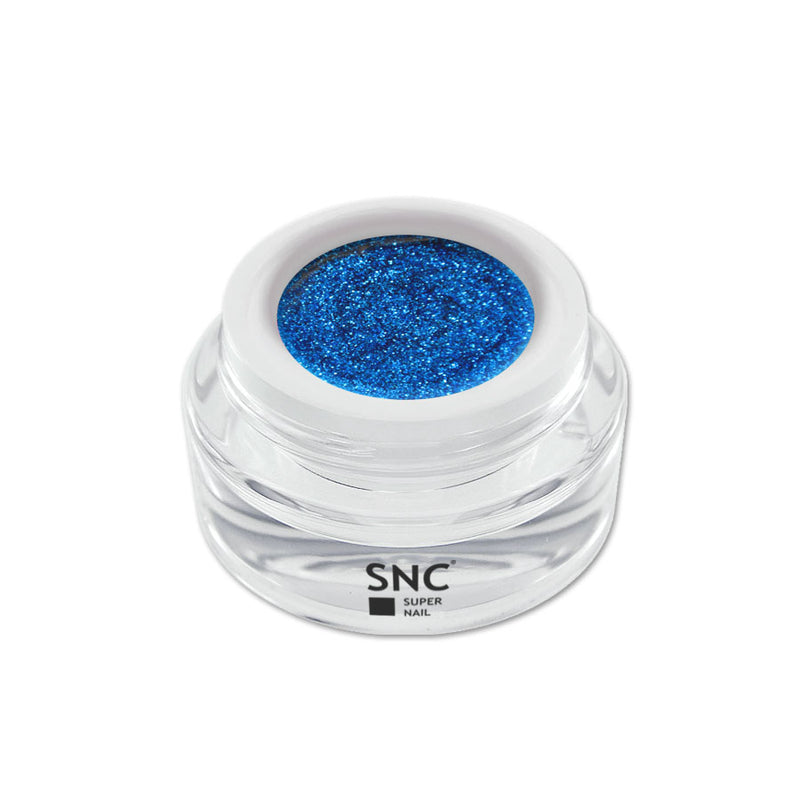 Foto di glitter color gel Royal BLu in barattolino di vetro da 5ml con sfondo bianco, marchio SNC Super Nail Center