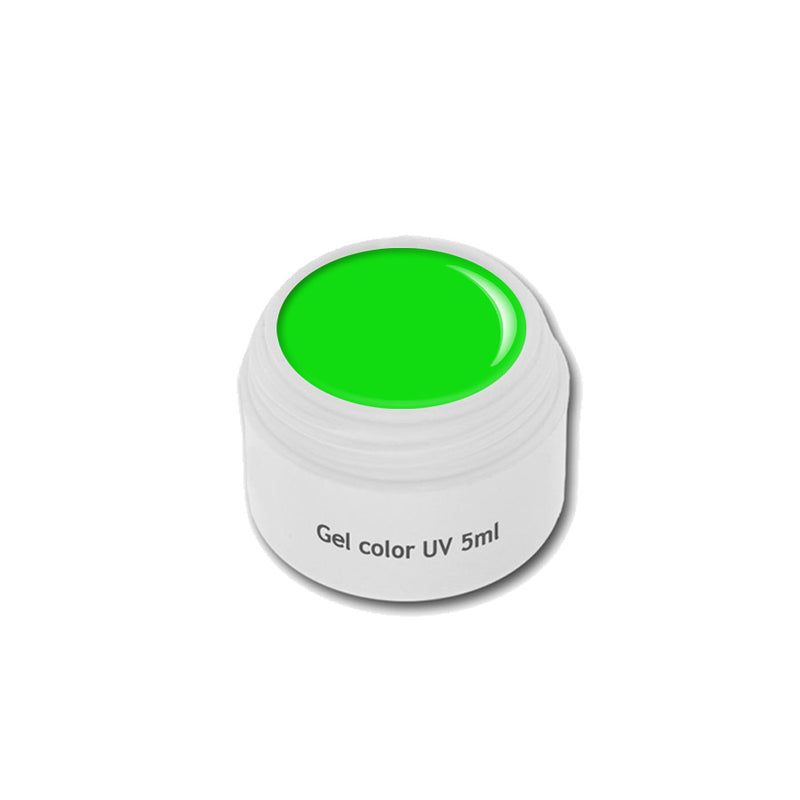 Foto di neon color gel Verde in barattolino di vetro da 5ml con sfondo bianco, marchio SNC Super Nail Center