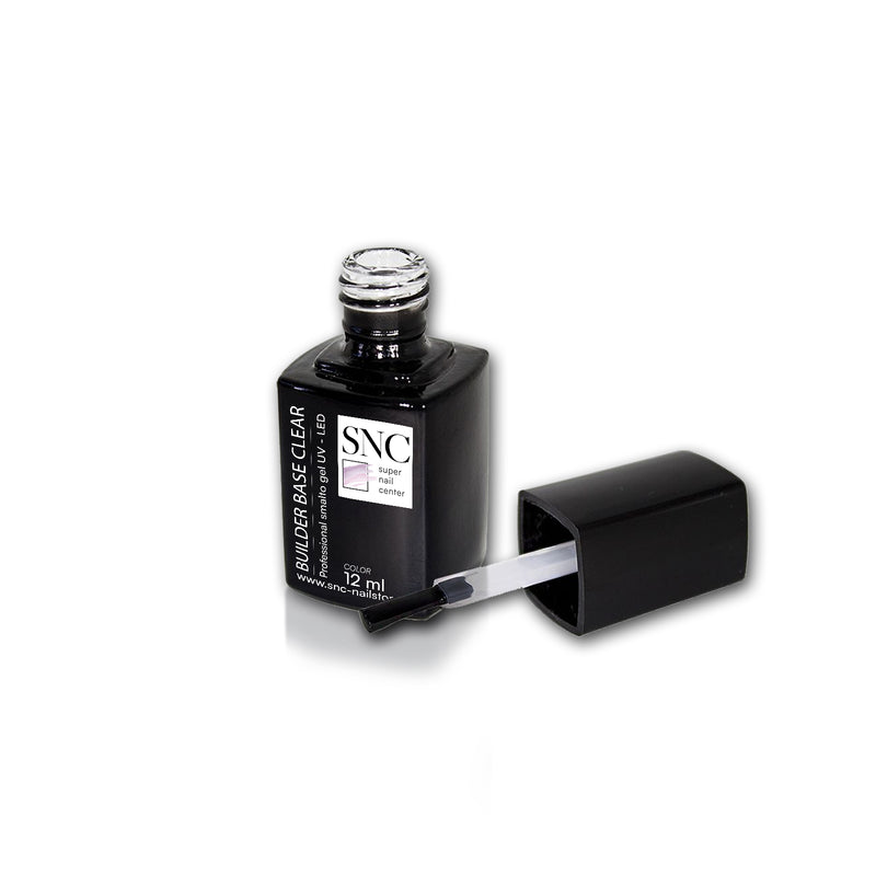 Foto di builder rubber base bonder clear da 12ml con sfondo bianco, marchio SNC Super Nail Center