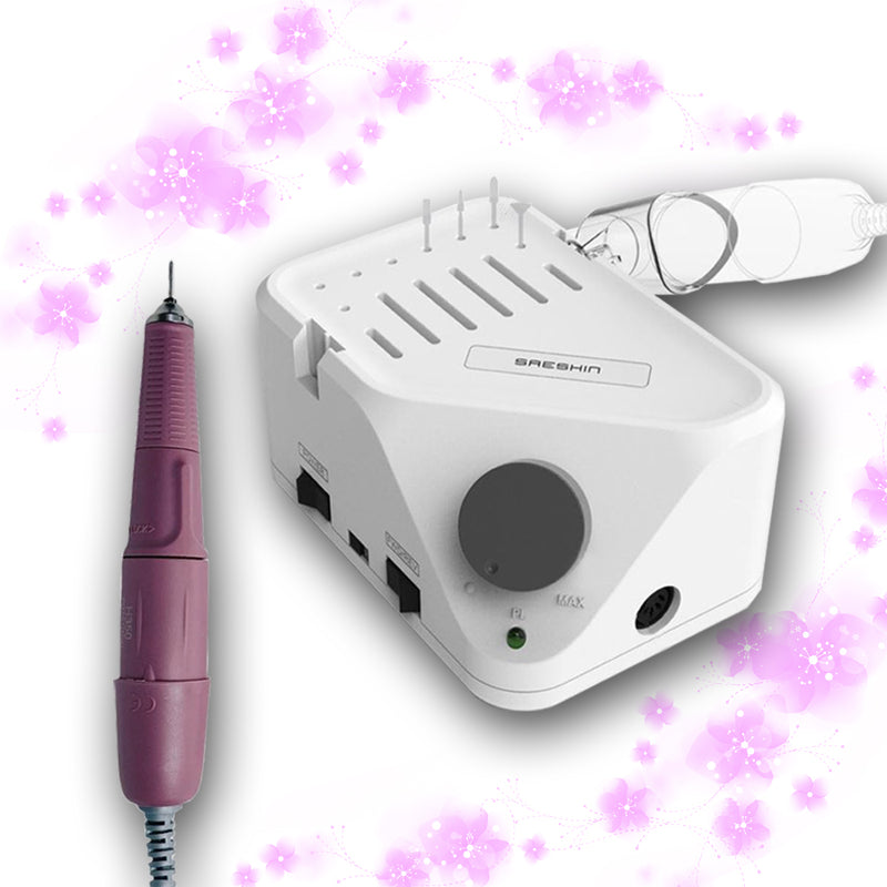 micromotore professionale per unghie STRONG B350 bianco con manipolo rosa frese e punte professionali per onicotecnica, marchio SNC Super Nail Center