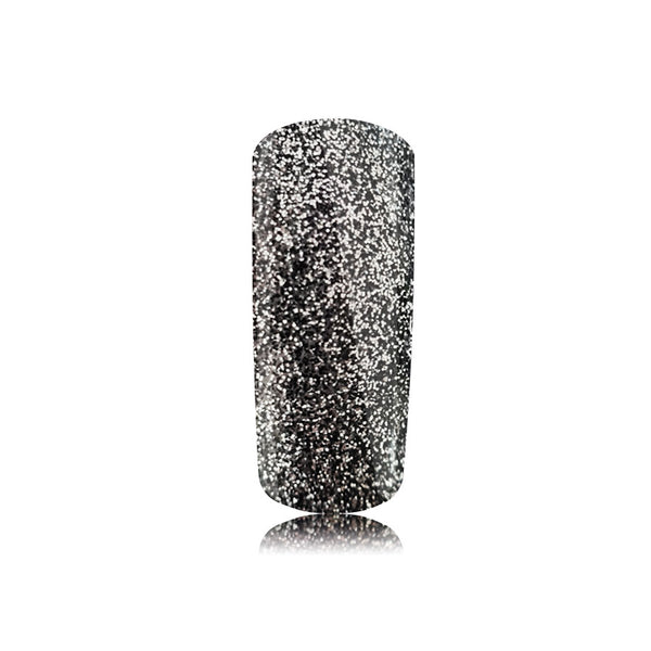 Foto di unghia dipinta con Smalto UV-LED semipermanente polishgel colore Interstellar glitter con sfondo bianco, marchio SNC Super Nail Center