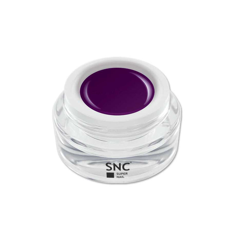 Foto di color gel Aubergine in barattolino di vetro da 5ml con sfondo bianco, marchio SNC Super Nail Center