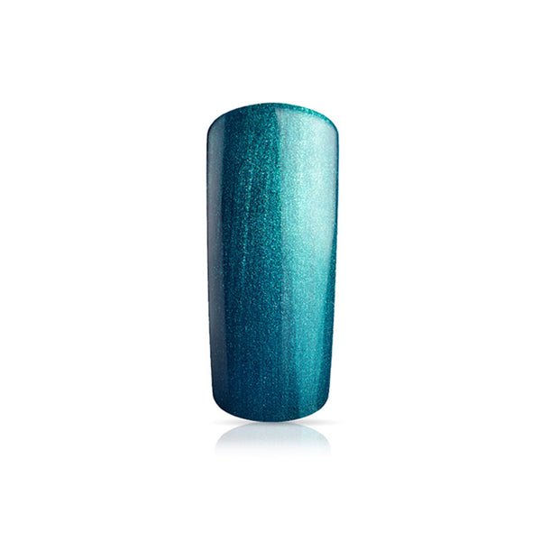 Foto di unghia dipinta con Smalto UV-LED semipermanente polishgel colore Pearly Petrol azzurro verde petrolio, con sfondo bianco, marchio SNC Super Nail Center
