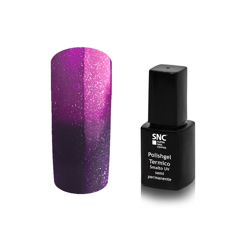 Foto di Smalto UV/LED semipermanente termico colore Dark Nude-Pink Metal con sfondo bianco, marchio SNC Super Nail Center