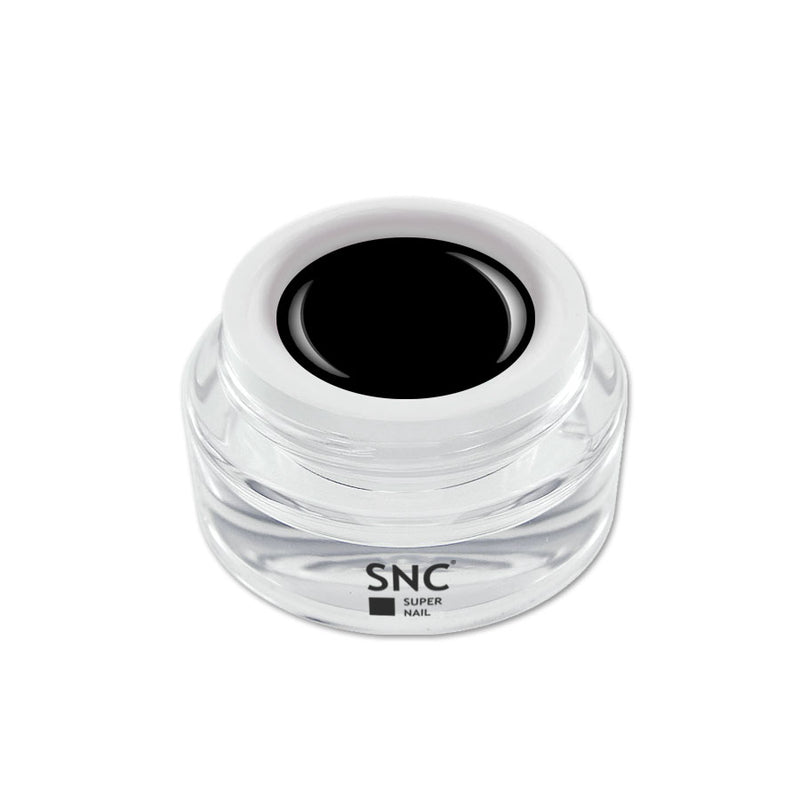 Foto di color gel Nero in barattolino di vetro da 5ml con sfondo bianco, marchio SNC Super Nail Center