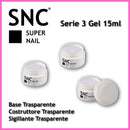 Kit set con 3 gel per ricostruzione unghie: 1 Studioline gel di base trasparente 15ml, 1 Studioline gel costruttore trasparente 15ml, 1 Studioline gel sigillante 15ml  di  Snc Super Nail Center (TV)