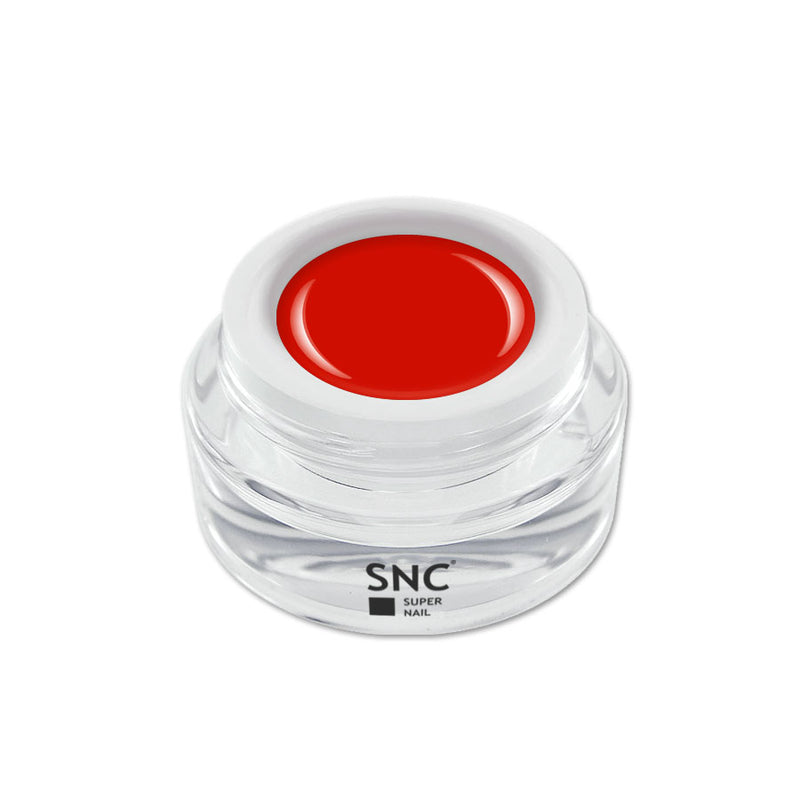 Foto di color gel Rosso Chiaro in barattolino di vetro da 5ml con sfondo bianco, marchio SNC Super Nail Center