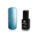 Foto di Smalto UV-LED semipermanente Extreme lack colore Glitter Caraibi, azzurro glitterato, con sfondo bianco, marchio SNC Super Nail Center