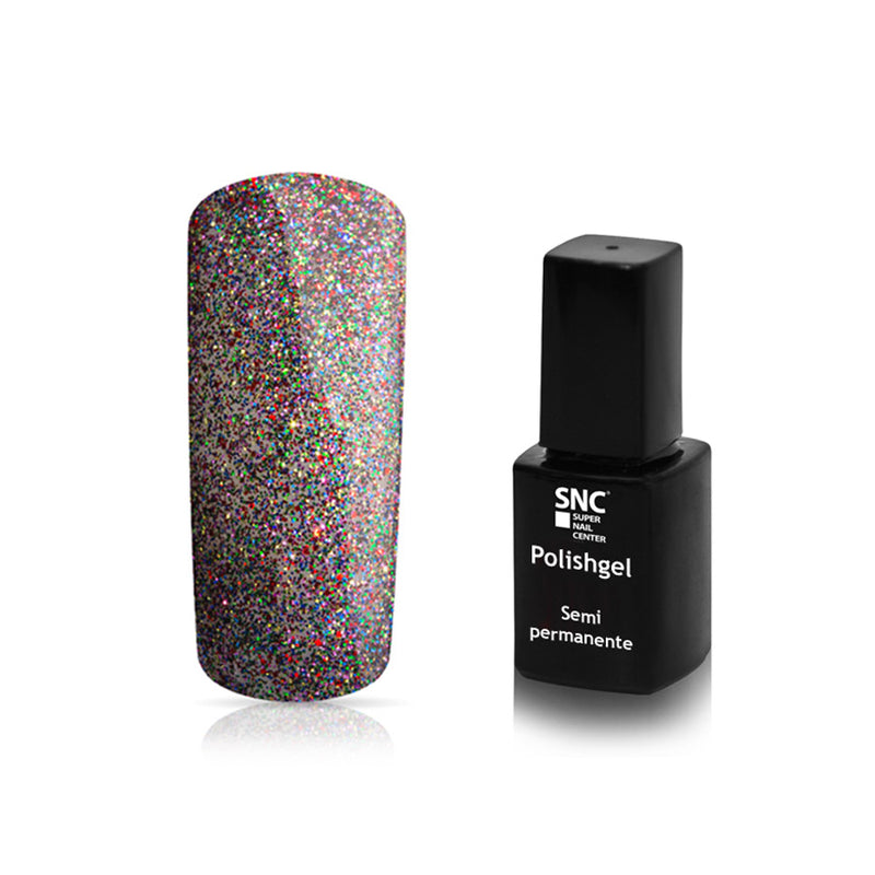 Foto di Smalto UV-LED semipermanente Extreme lack colore Glitter Multicolor con sfondo bianco, marchio SNC Super Nail Center