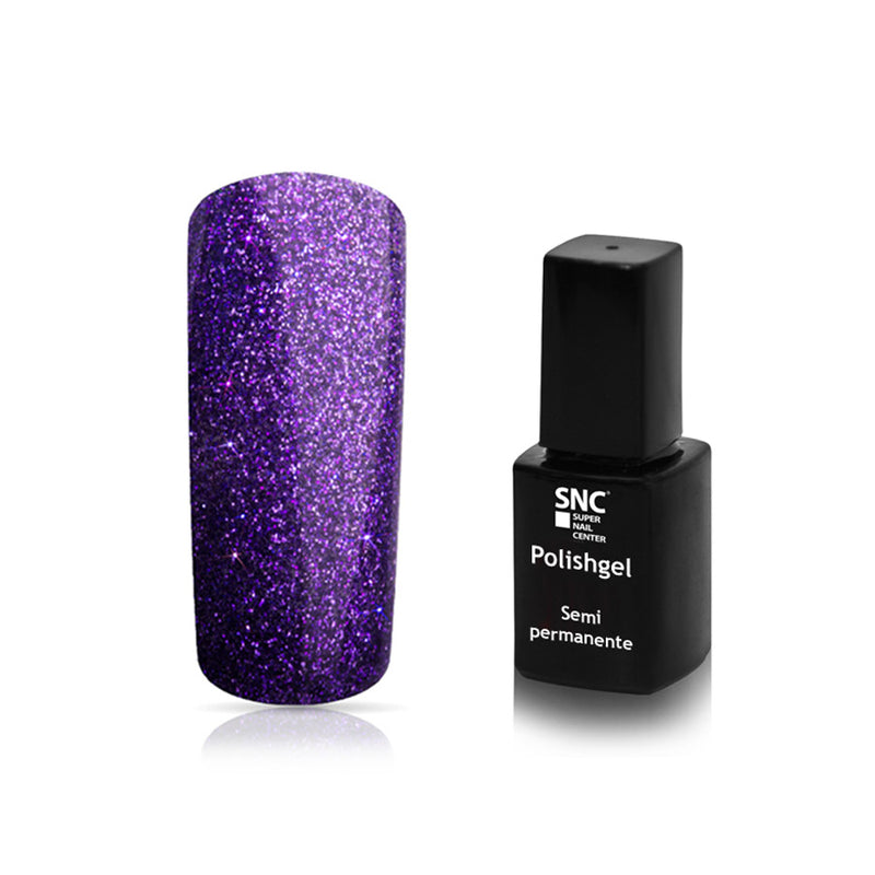 Foto di Smalto UV-LED semipermanente Extreme lack colore Glitter Lila, viola glitterato  con sfondo bianco, marchio SNC Super Nail Center