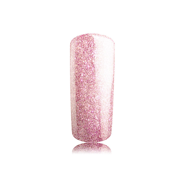 Foto di unghia dipinta con Smalto UV-LED semipermanente Extreme lack colore Glitter Rosa con sfondo bianco, marchio SNC Super Nail Center