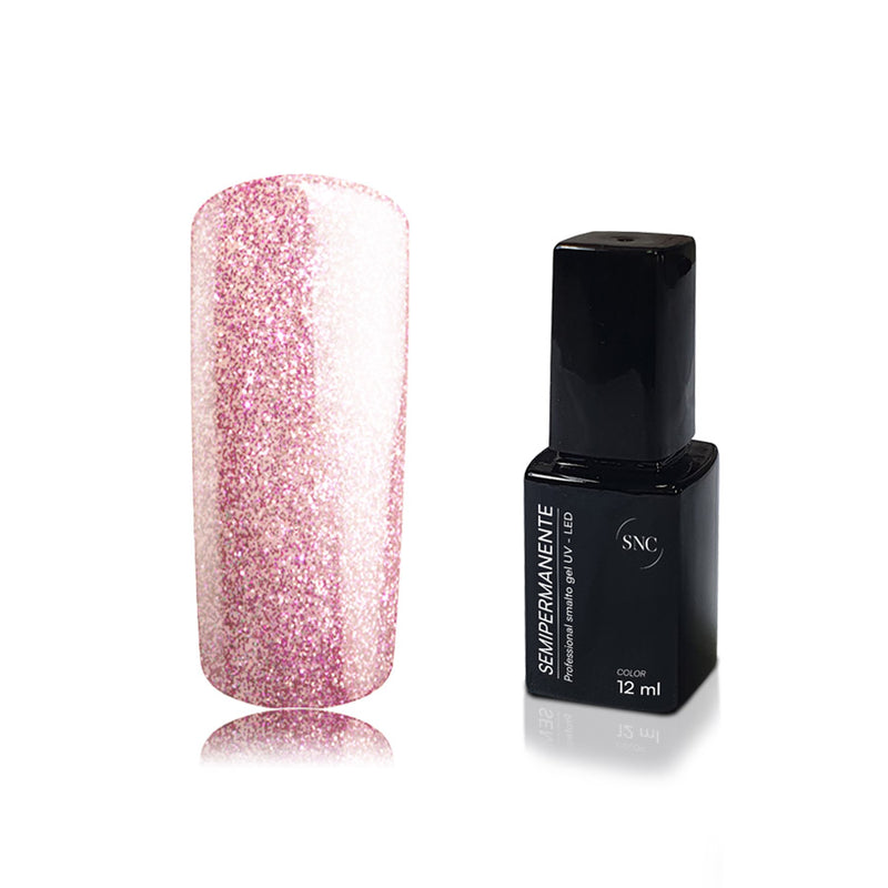 Foto di Smalto UV-LED semipermanente Extreme lack colore Glitter Rosa con sfondo bianco, marchio SNC Super Nail Center