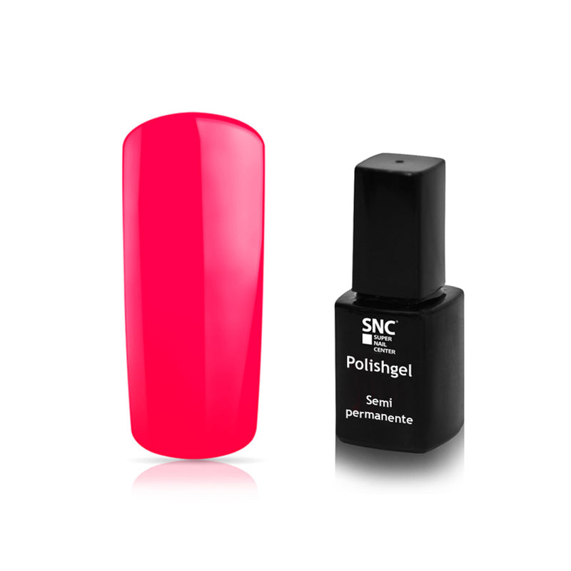 Foto di Smalto UV-LED semipermanente polishgel colore Neon pink rosa fluo con sfondo bianco, marchio SNC Super Nail Center