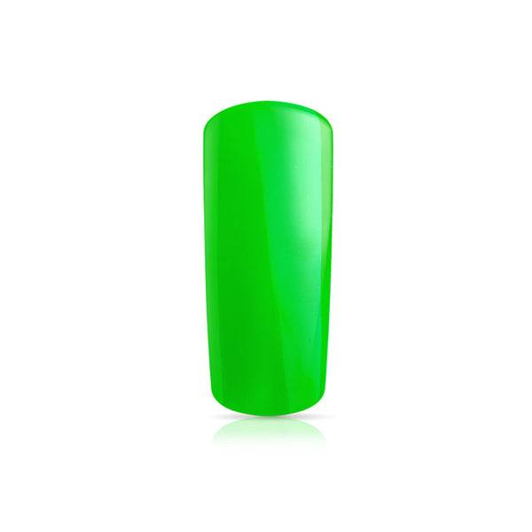 Foto di unghia dipinta con Smalto UV-LED semipermanente polishgel colore Neon verde con sfondo bianco, marchio SNC Super Nail Center
