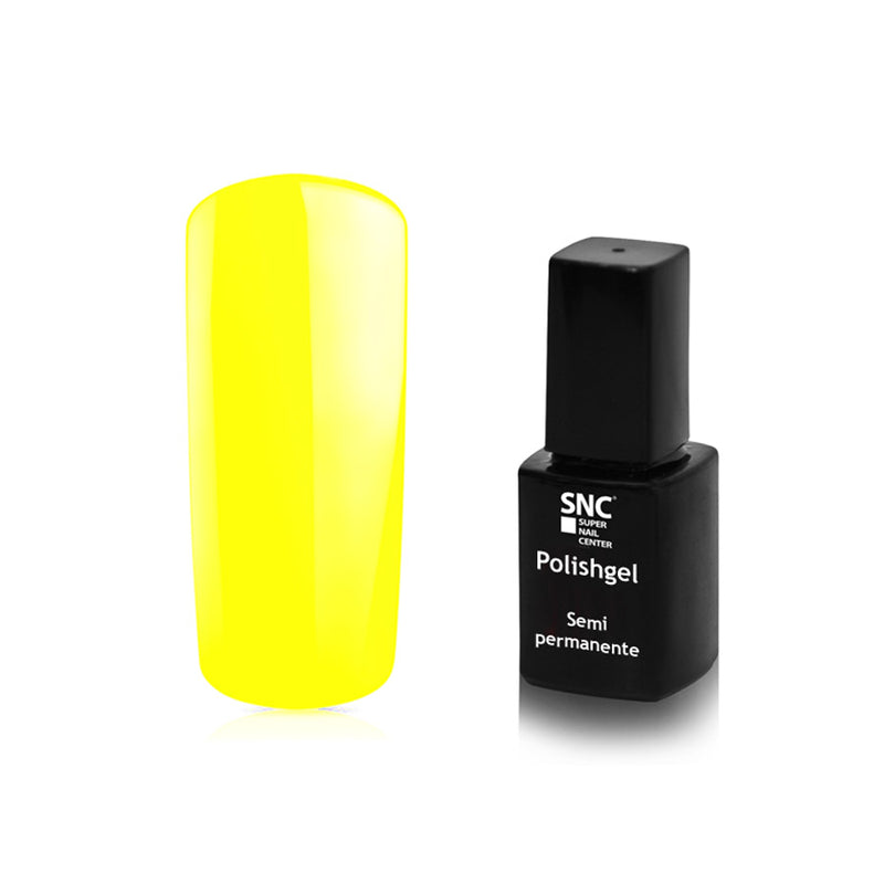 Foto di Smalto UV-LED semipermanente polishgel colore Neon giallo con sfondo bianco, marchio SNC Super Nail Center