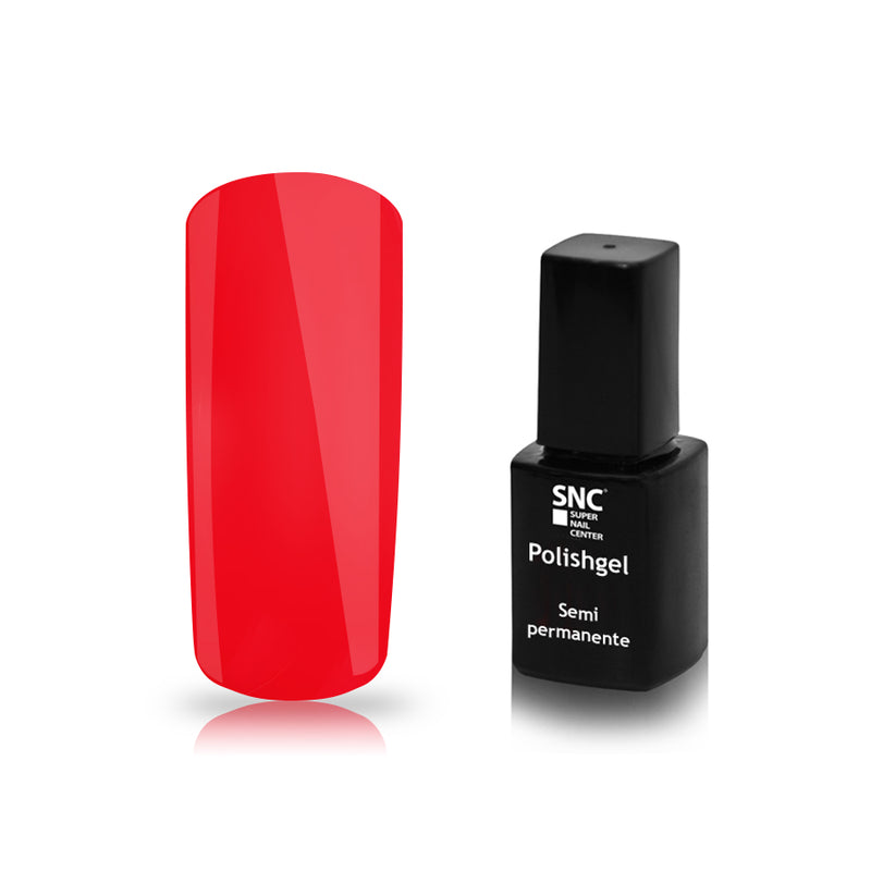 Foto di Smalto UV-LED semipermanente colore Candy Red rosso chiarocon sfondo bianco, marchio SNC Super Nail Center