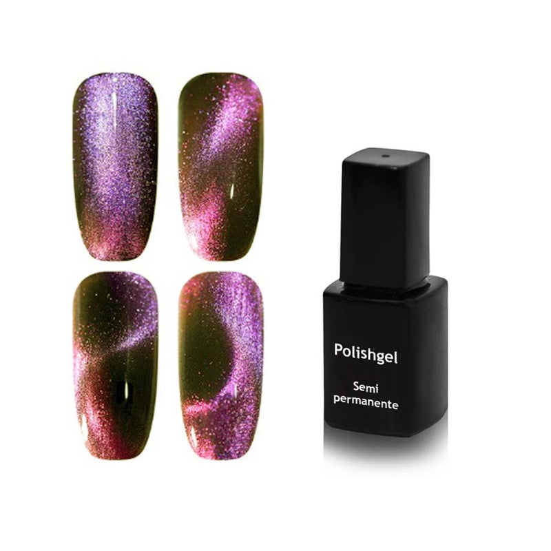 Foto di polishgel cat eye colore magenta con unghie di esempio con sfondo bianco, marchio SNC Super Nail Center