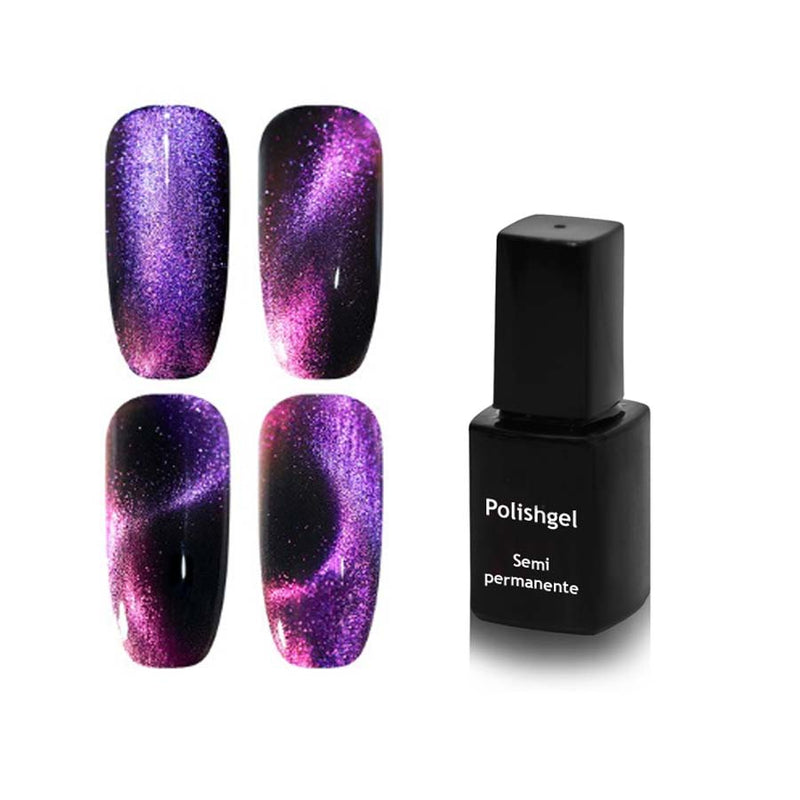 Foto di polishgel cat eye colore viola con unghie di esempio con sfondo bianco, marchio SNC Super Nail Center