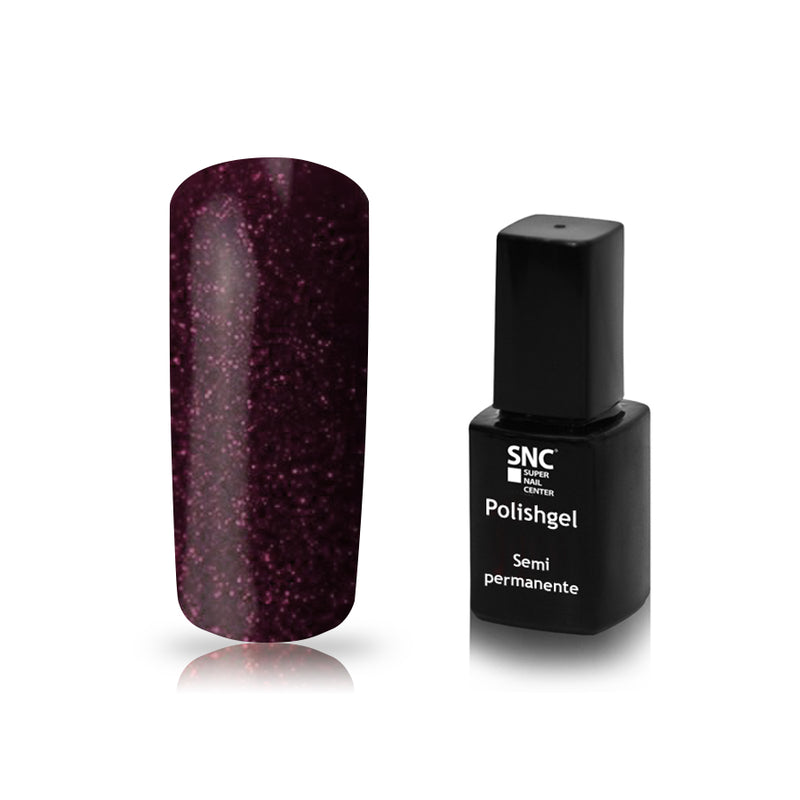 Foto di unghia dipinta con Smalto UV-LED semipermanente colore Dark Passion Glitter rosso scuro con sfondo bianco, marchio SNC Super Nail Center