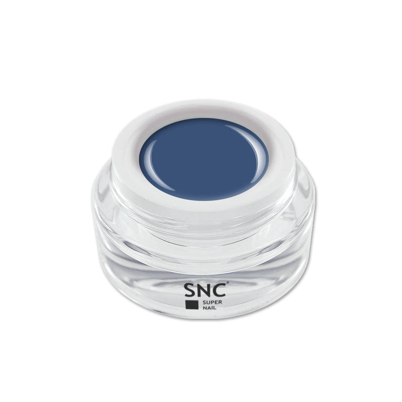 Foto di fresh and cool color gel Blue Jeans in barattolino di vetro da 5ml con sfondo bianco, marchio SNC Super Nail Center