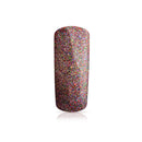 Foto di unghia dipinta con Smalto UV-LED semipermanente Extreme lack colore Glitter Red Multi, glitterato multicolor, con sfondo bianco, marchio SNC Super Nail Center