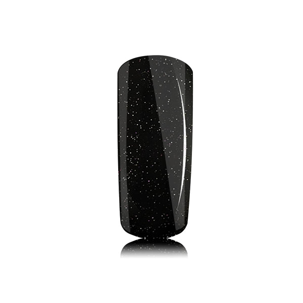 Foto di unghia dipinta con Smalto UV-LED semipermanente polishgel colore Pearly Black con sfondo bianco, marchio SNC Super Nail Center