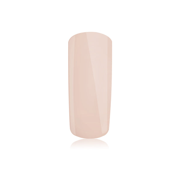 Foto di unghia dipinta con Smalto UV-LED semipermanente colore Precious Beige rosa chiaro con sfondo bianco, marchio SNC Super Nail Center