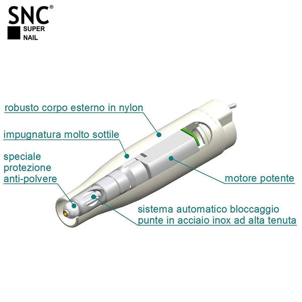 MANIPOLO SENZA TUBO PER FRESA professionale ASPIRANTE  unghie, frese e punte professionali per onicotecnica marchio SNC Super Nail Center