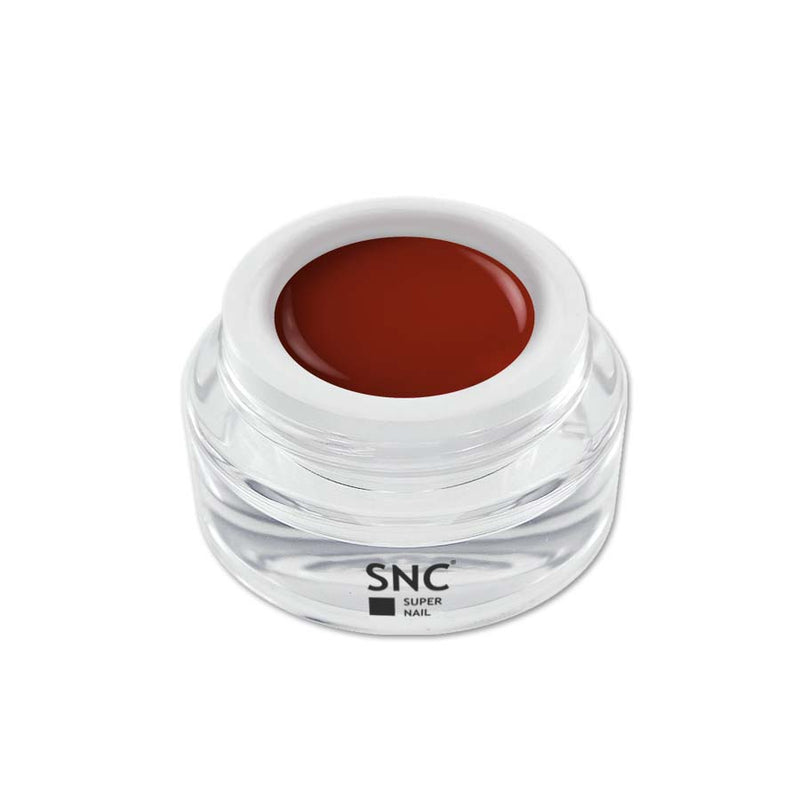 Foto di color gel Brick Red in barattolino di vetro da 5ml con sfondo bianco, marchio SNC Super Nail Center