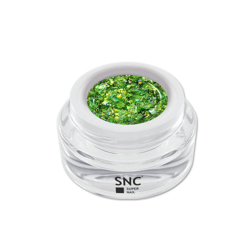 Foto di crisp color gel verde in barattolino di vetro da 5ml con sfondo bianco, marchio SNC Super Nail Center