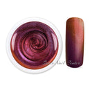 Foto di effekt color gel Magenta Oro in barattolino di vetro da 5ml e esempio di unghia con sfondo bianco, marchio SNC Super Nail Center