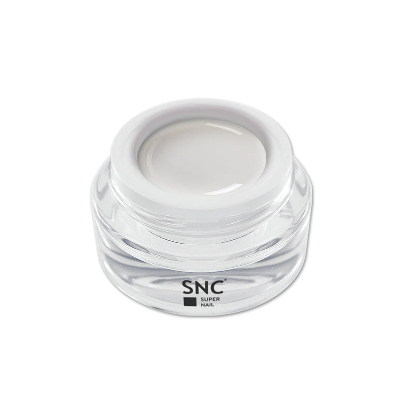 Foto di gel color french soft white con sfondo bianco, marchio SNC Super Nail Center