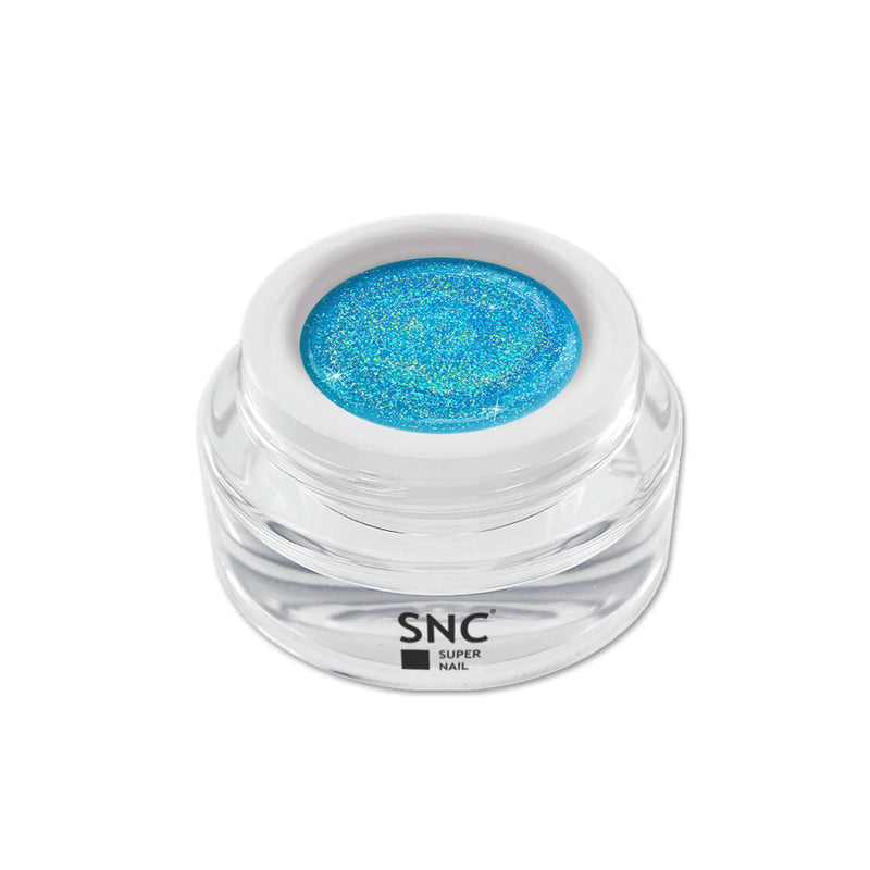 Foto di glitter color gel New Hawaii in barattolino di vetro da 5ml con sfondo bianco, marchio SNC Super Nail Center