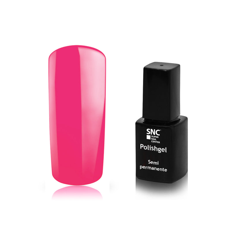 Foto di Smalto UV-LED semipermanente polishgel colore Hot Pink, rosa fuscia acceso con sfondo bianco, marchio SNC Super Nail Center