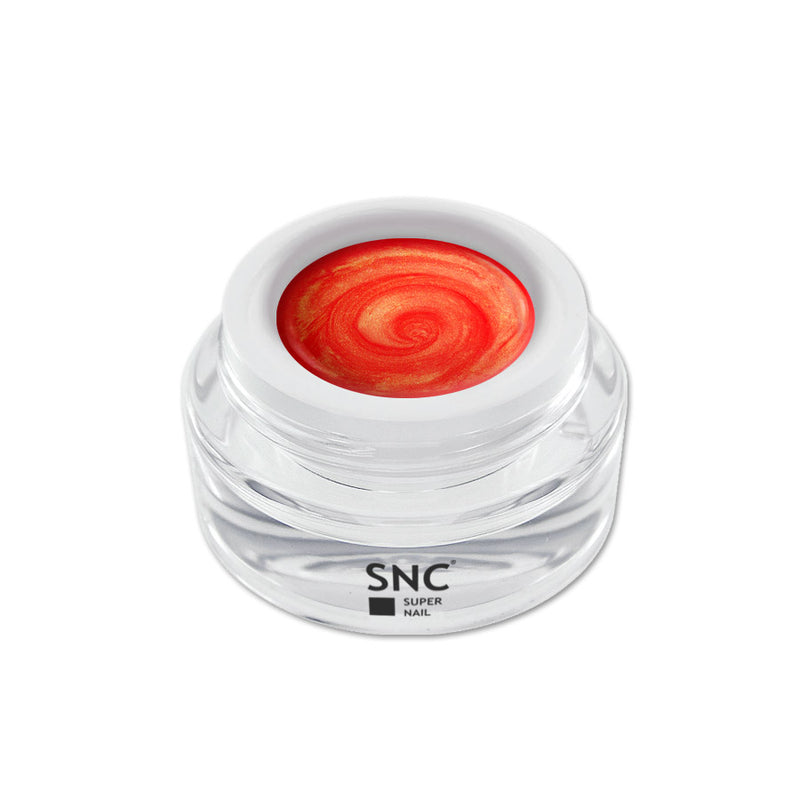 Foto di luxury gold color gel Bombe Red in barattolino di vetro da 5ml con sfondo bianco, marchio SNC Super Nail Center