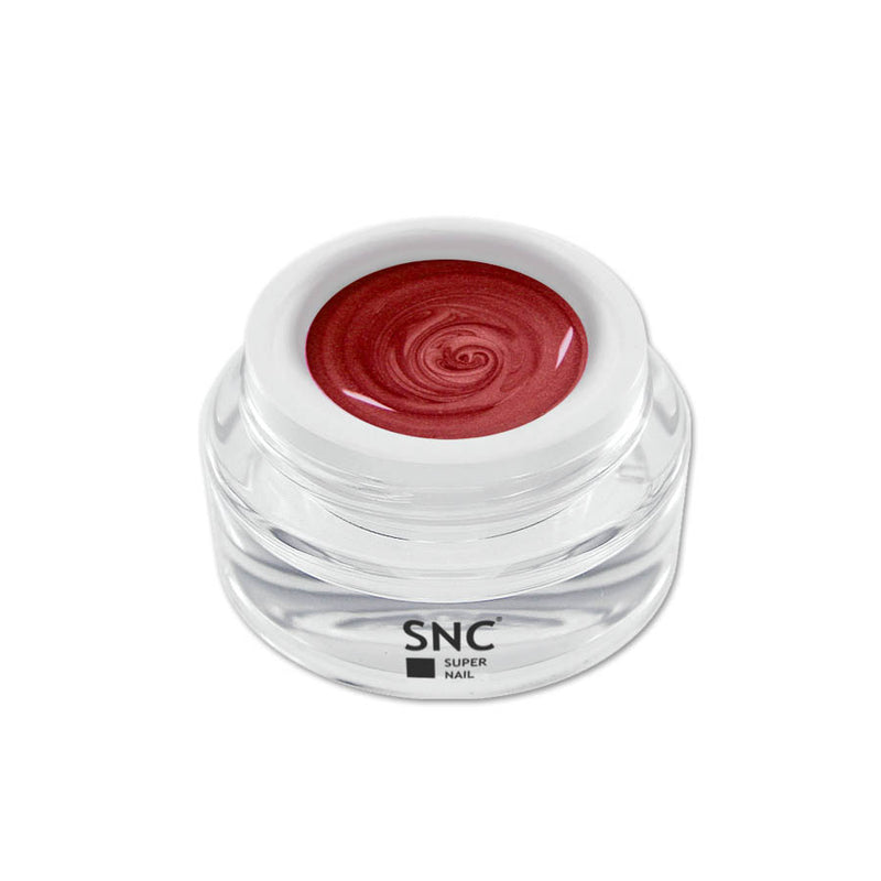 Foto di metallic color gel Rubino in barattolino di vetro da 5ml con sfondo bianco, marchio SNC Super Nail Center